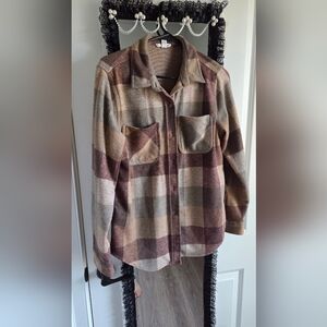 beachlunchlounge Plaid Teddy Shacket - Brown, Taupe, Cream